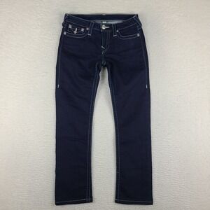 True Religion Jeans Womens 28 Blue‎ Slim Straight Dark Wash HEMMED MEXICO
